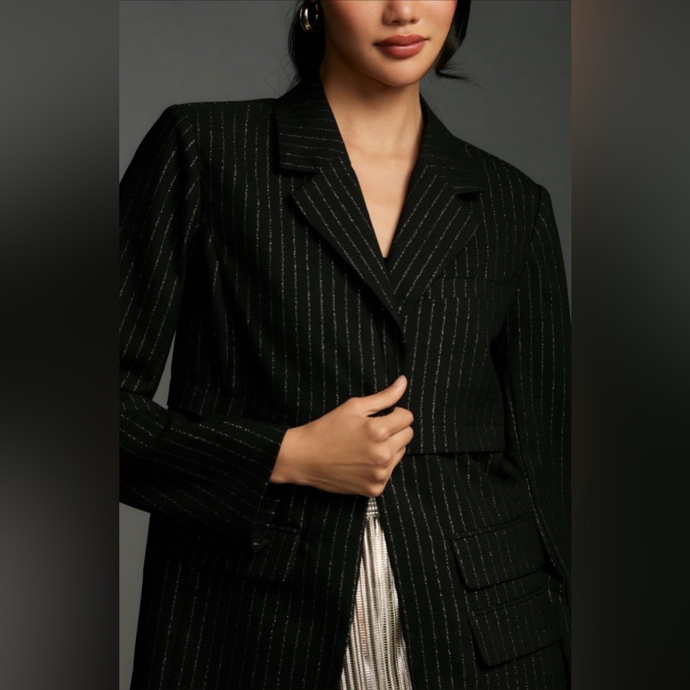 Anthropologie Maeve Tiered Sparkle Longline Blazer. XXS